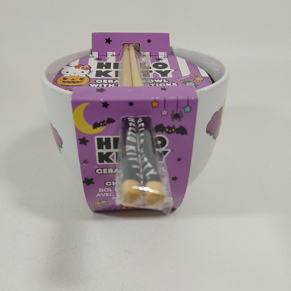 Hello Kitty Ceramic bowl With Chopsticks Halloween Large New Sanrio - Picture 4 of 5